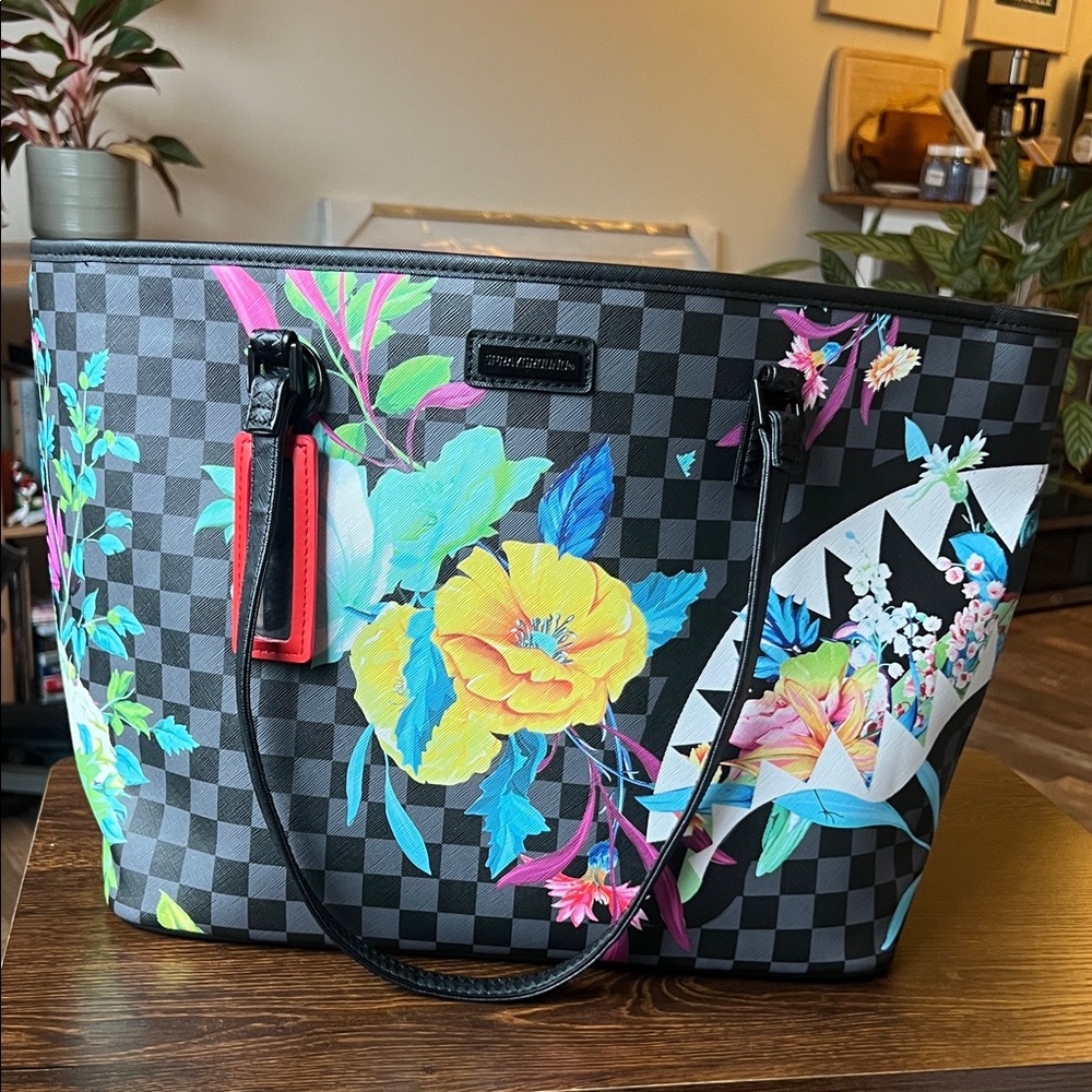 SPRAYGROUND Floral Checkered Tote Bag
